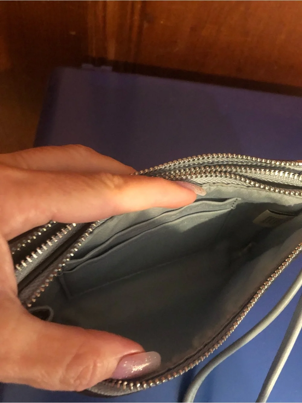 Coach Tan Signature Double Zip Wristlet with Chalk Trim